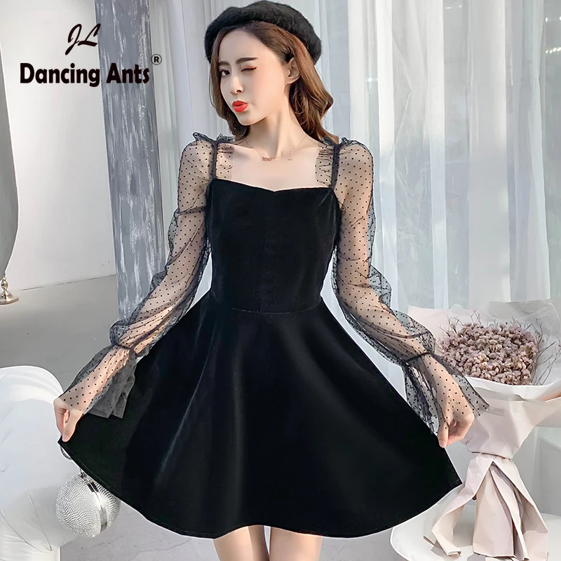 Vestidos Puff Sleeve Mesh Women 