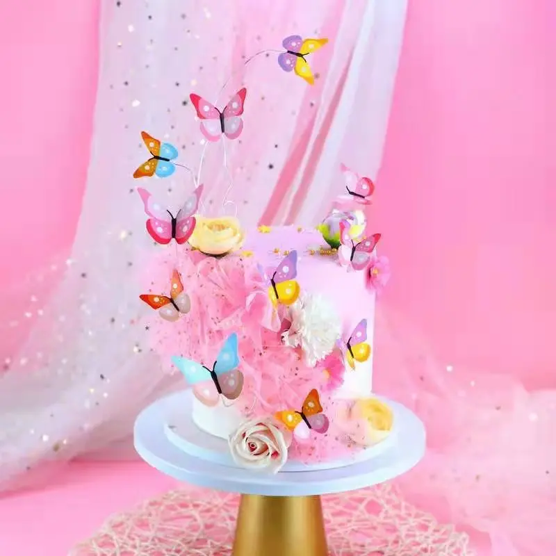 11 Pz/Lotto Farfalla Chiffon San Valentino Cake Topper Farfalla Torta Di Compleanno Topper Per La Festa Di Compleanno Decorazione Della Torta Di Cottu