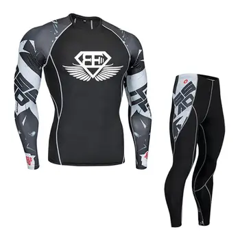 

Mens ALPHALETE printed Compression Set functional t-shirt muscle Long sleeves MMA Rashguard Fitness men's T-shirt + trousers