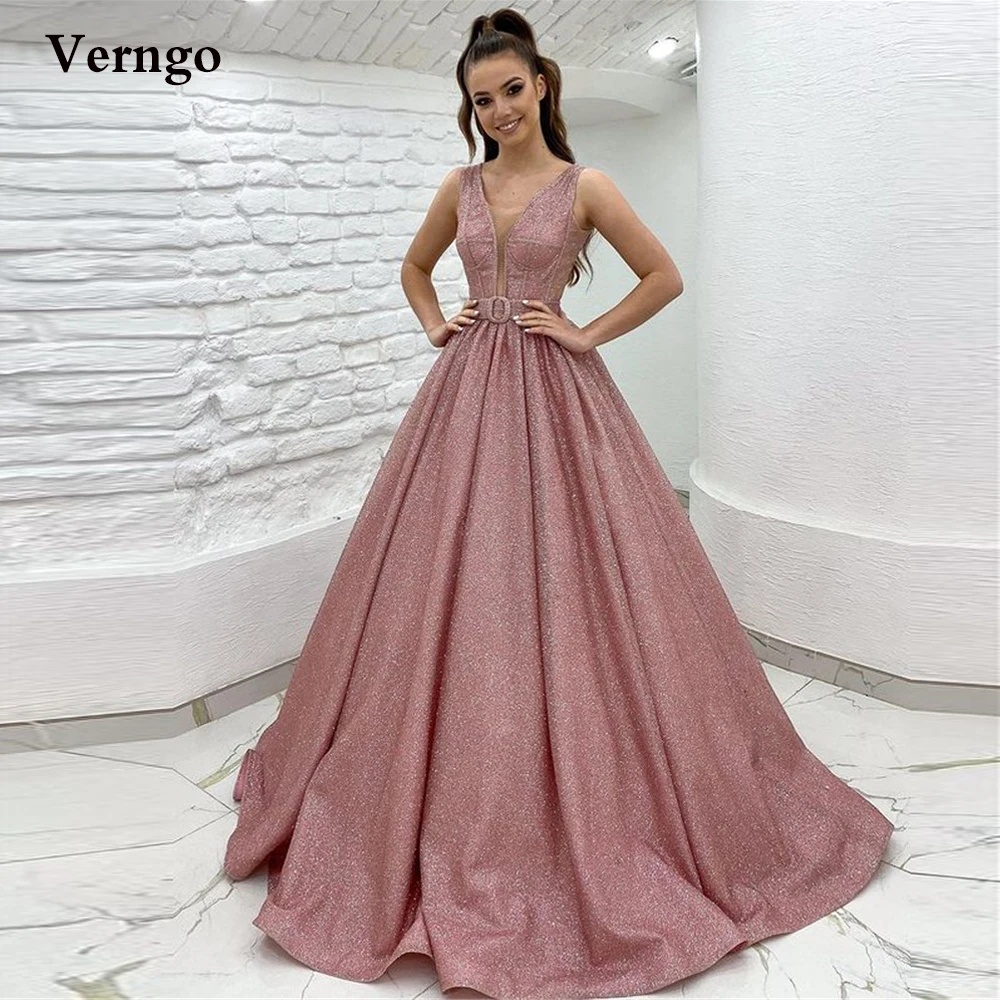 

Verngo Glitter A Line Long Evening Dresses Princess Formal Prom Gowns Floor Length Vintage 16 Sweet Girls Quinceanera Dress
