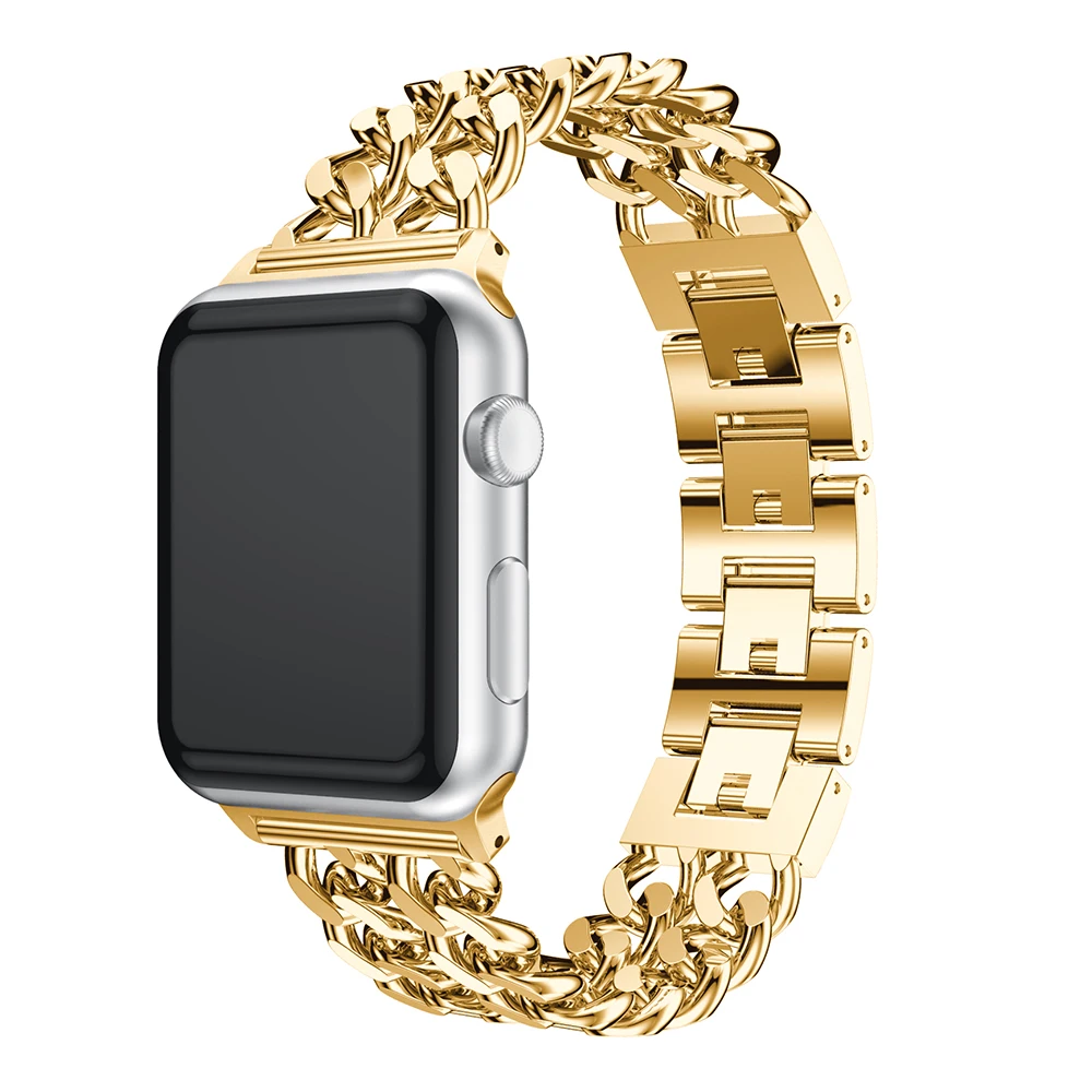 

Solid Stainless Steel Watch Band Strap Compatible 3 Series Double Row Chain Replacement Wristband 38mm 40mm 42mm 44mm