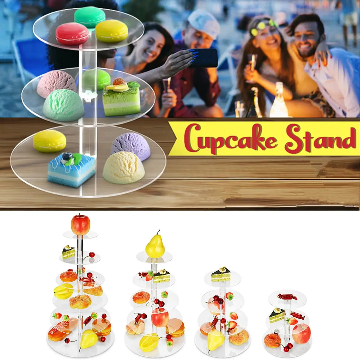 

3/4/5/6 Tier Clear White Round Cup Cake Stand Acrylic Cupcake Stand Supplies Display Tower Wedding Birthday Party Decoration
