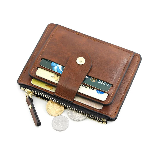 Мужские тонкие кожаные кошельки с карманом для монет