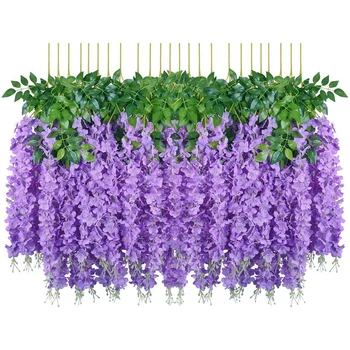 

Artificial Vine Rattan Fake Cocktail Hanging Garland Long Hanging Shrub Flower String Family Party Wedding Decoration, Purple, 2