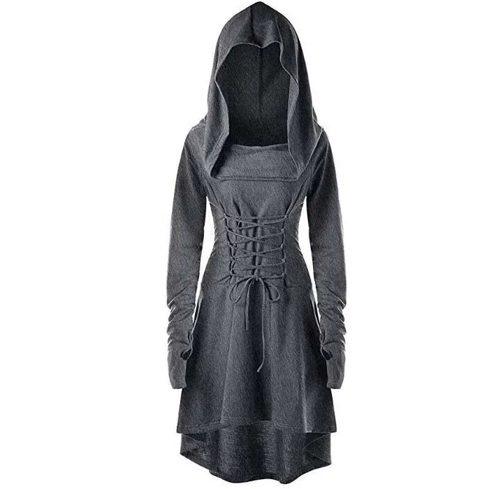 Средневековое ретро платье с шляпой женские платья ремни повязка на талии юбка Хэллоуин вечерние платья ведьмы костюм одежда - Цвет: grey