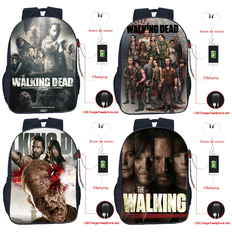 

The Walking Dead Backpack Anti-theft USB Charging Bagback Casual Plecak Students School Bag Kids Bookbags Back To School Gift