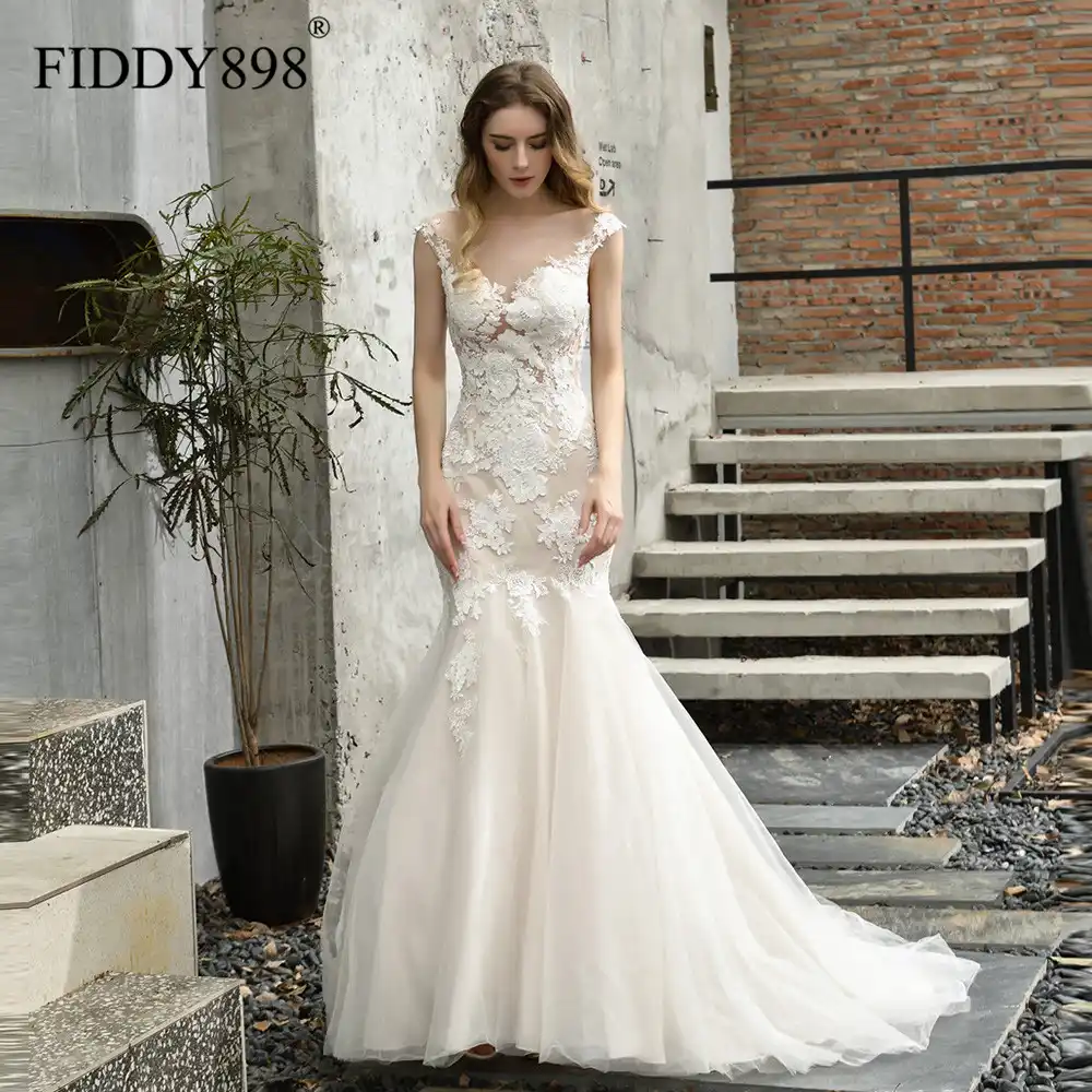 simple wedding dress with long train