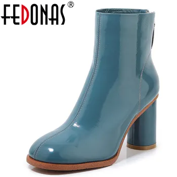 

FEDONAS Solid Genuine Leather Women Zipper Ankle Boots High Heels Dancing Party Shoes Woman Warm Chelsea Boots Short Boots
