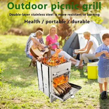 

PORTABLE OUTDOOR FOLDING STAINLESS STEEL WOOD STOVE CAMPING WOOD STOVE BACKPACKING SURVIVAL COOKING PICNIC HUNTING BBQ