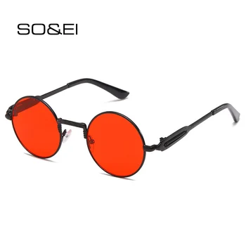 

SO&EI Vintage Round Steampunk Sunglasses Men Outdoor Sports Driving Eyewear Fashion Spring Metal Frame Women Punk Sun Glasses
