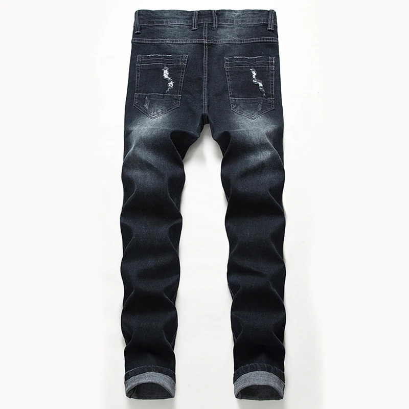 Мужские рваные джинсы, Ретро стиль, повседневные мужские джинсы, облегающие, стрейчевые, черные, обтягивающие, потертые, джинсовые штаны, винтажные, синие, прямые джинсы