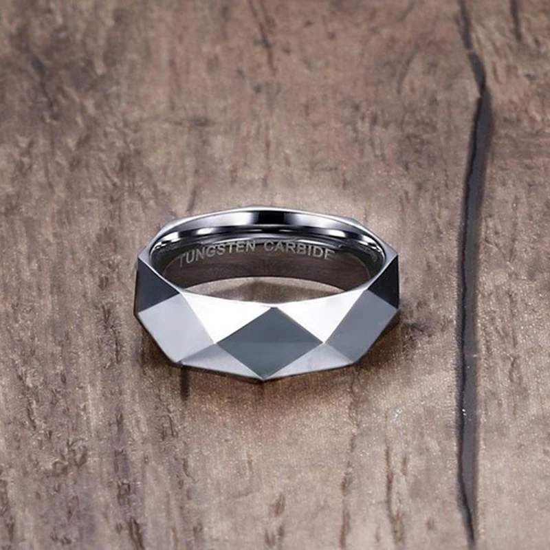 6mm Fashion Tungsten Carbide Steel Men's Ring Rhombus Cut Band Gold Color/Rose Gold Rings for Women Wedding Engagement Ring