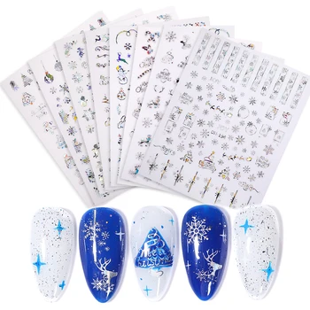 

1/2Sheet 3D Nail Art Christmas Slider Wraps Snowflake Elk Santa Adhesive Sticker Laser Effect Nail Foils DIY Nail Decoration