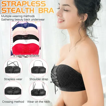 

Strapless Invisible Bra Sexy Drawstrings Push Up Lace Bra For Women Magic Non-Slip Drawstring Bandeau Bandage Brassiere Lace Bra