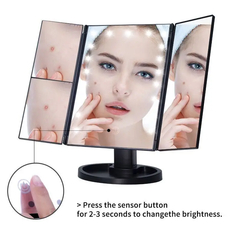 Светодиодный сенсорный экран 22 зеркало для макияжа с лампой Настольный макияж 1X/2X/3X/10X увеличительные зеркала туалетный столик 3 Складные регулируемые зеркала