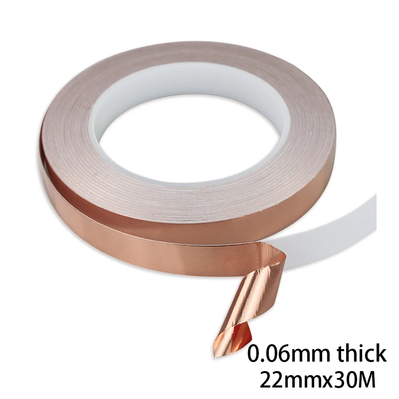 

22mm*30M*0.06mm Adhesive Copper Foil Tape Tapes Sticky for Electromagnetic Wave Radiation Interference Shielding Masking