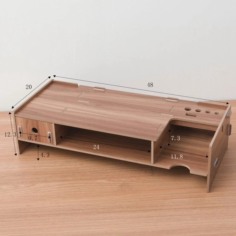 Wooden Monitor Stand Riser Computer Desk Organizer with Keyboard Mouse Storage Slots for Office Sup