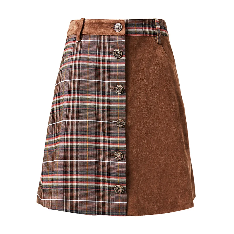 ARTKA Осень Зима Новая женская юбка винтажная клетчатая юбка с высокой талией однобортная юбка с карманами для женщин QA15096Q