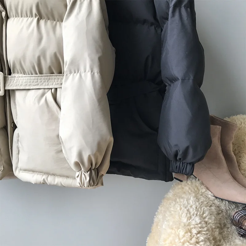 HXJJP, зимняя новинка, Корейская версия, плотные парки, свободные, для студентов, с капюшоном, хлопковое пальто, для женщин, талия, теплые, хлеб, куртки с поясом