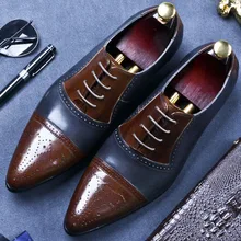 Lace-up Mixed Colors Formal Genuine Leather Business Casual Shoes Men Dress Office Luxury Shoes Pointed Toe Oxfords