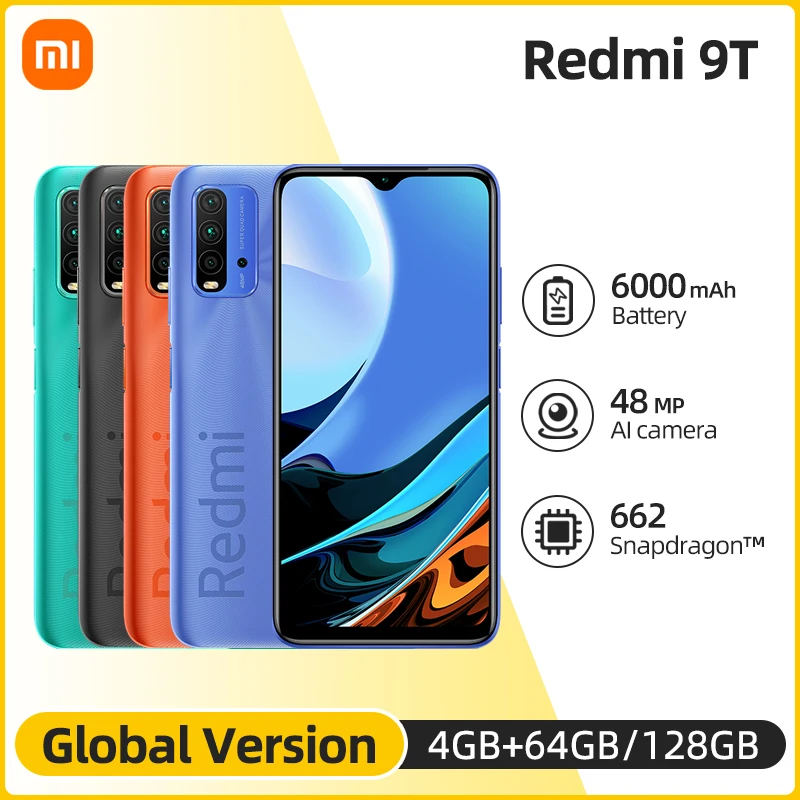 Global Version Xiaomi Redmi 9t 4gb 64 128gb Smartphone 6000mah Snapdragon 662 48mp Rear Camera Non Nfc Cellphones Aliexpress