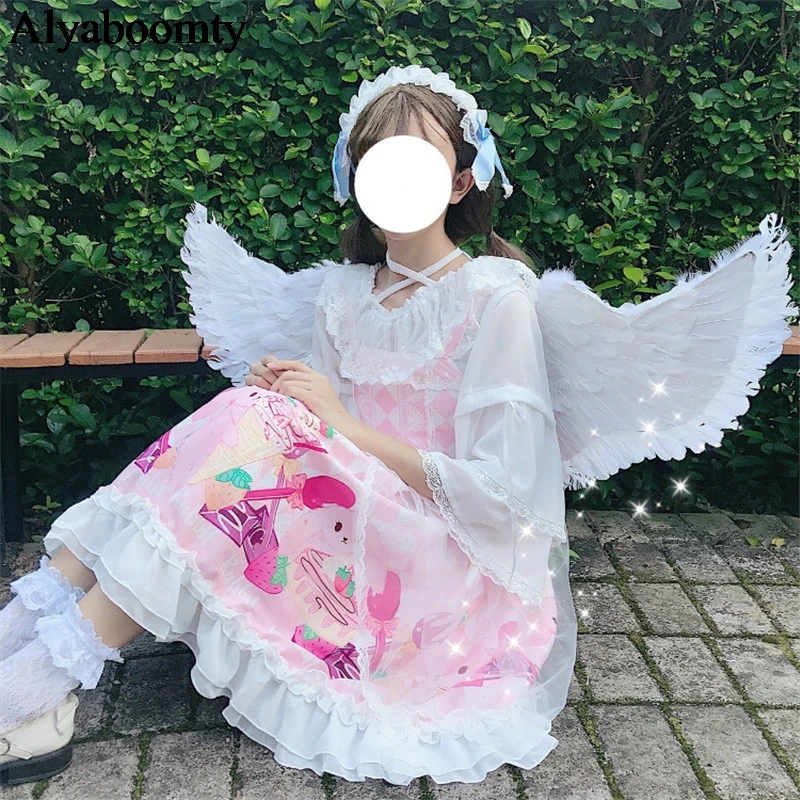Японская осенне-Весенняя женская блузка в стиле Лолиты с лямкой на шее белая