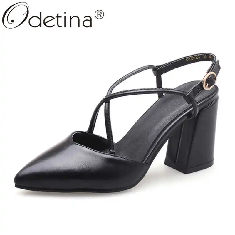 

Odetina Women Slingbacks Block High Heel Non -Slip Dress Shoes Ladies Concise Buckle Strap Pointed Toe Cross-tied Party Shoes