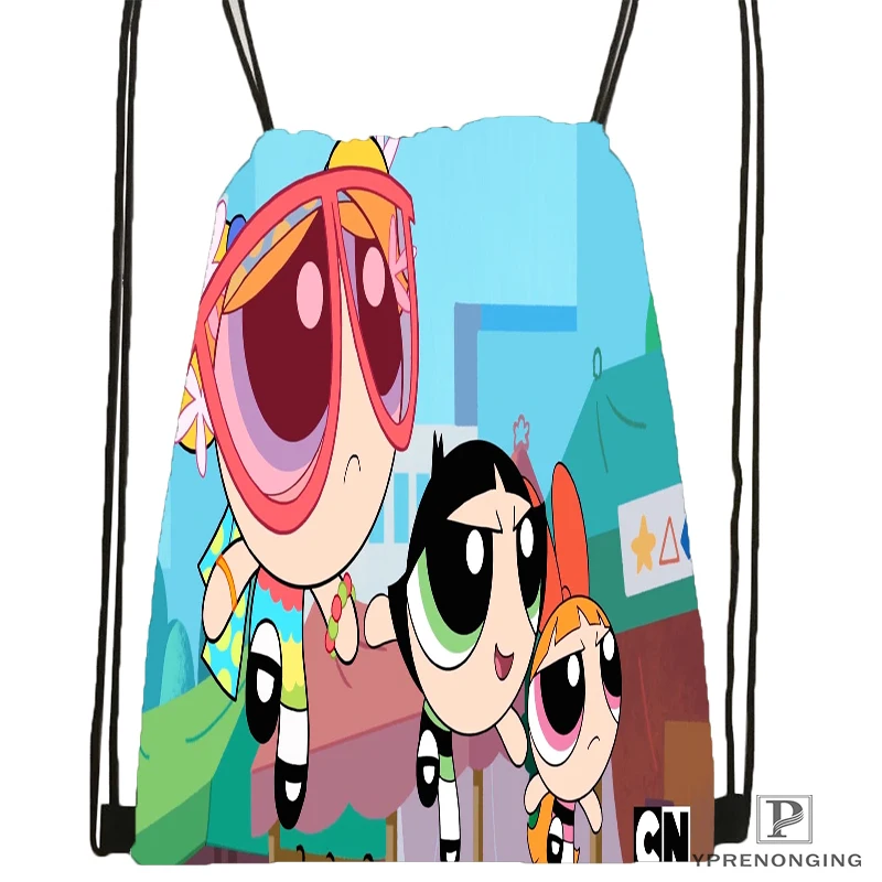 Пользовательские Powerpuff девушки походная сумка на шнурке милый рюкзак дети ранец(черная спина) 31x40 см#180531-02-59