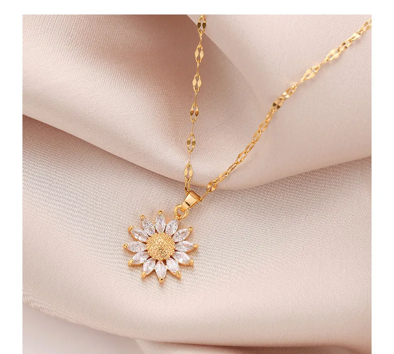 Gold Plated Sunflower Necklace For 