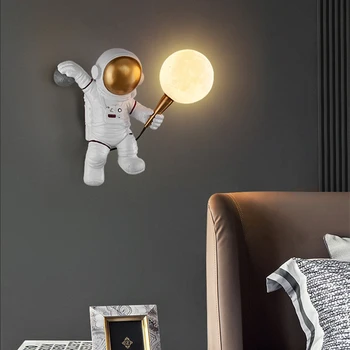 북유럽 LED 개성 있는 우주 비행사 달 어린이 방 벽 램프, 주방 식당 침실 서재 발코니 통로 램프 장식