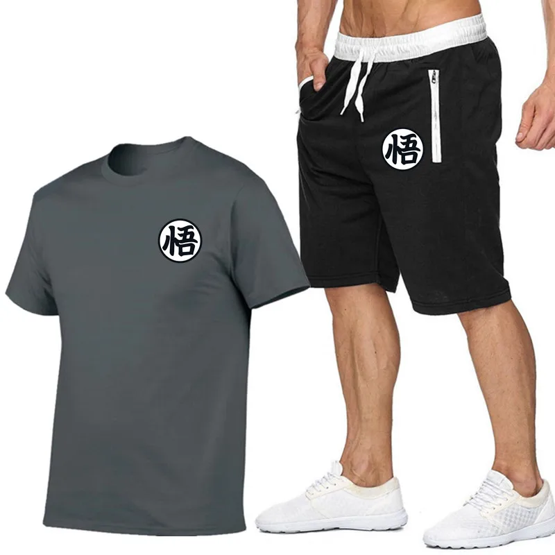 Летние комплекты с короткими рукавами из аниме Dragon Ball Z, мужские повседневные Костюмы, спортивный костюм, хлопковая футболка+ шорты, повседневная одежда с принтом в стиле хип-хоп