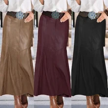 ZANZEA модные юбки из искусственной кожи для женщин осень Vestidos повседневное высокая Талия русалка юбка женская однотонная OL халат повседневное Faldas Saia