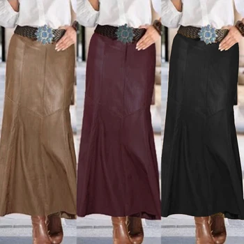 

ZANZEA Fashion PU Leather Skirts Women Autumn Vestidos Casual High Waist Mermaid Skirt Female Solid OL Robe Casual Faldas Saia