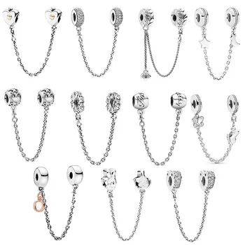 

Couqcy Alloy Bead Charm Star Love Heart Mickey Safety Chain Rose Gold Stopper Fit Women Brand Bracelet Bangle DIY Jewelry