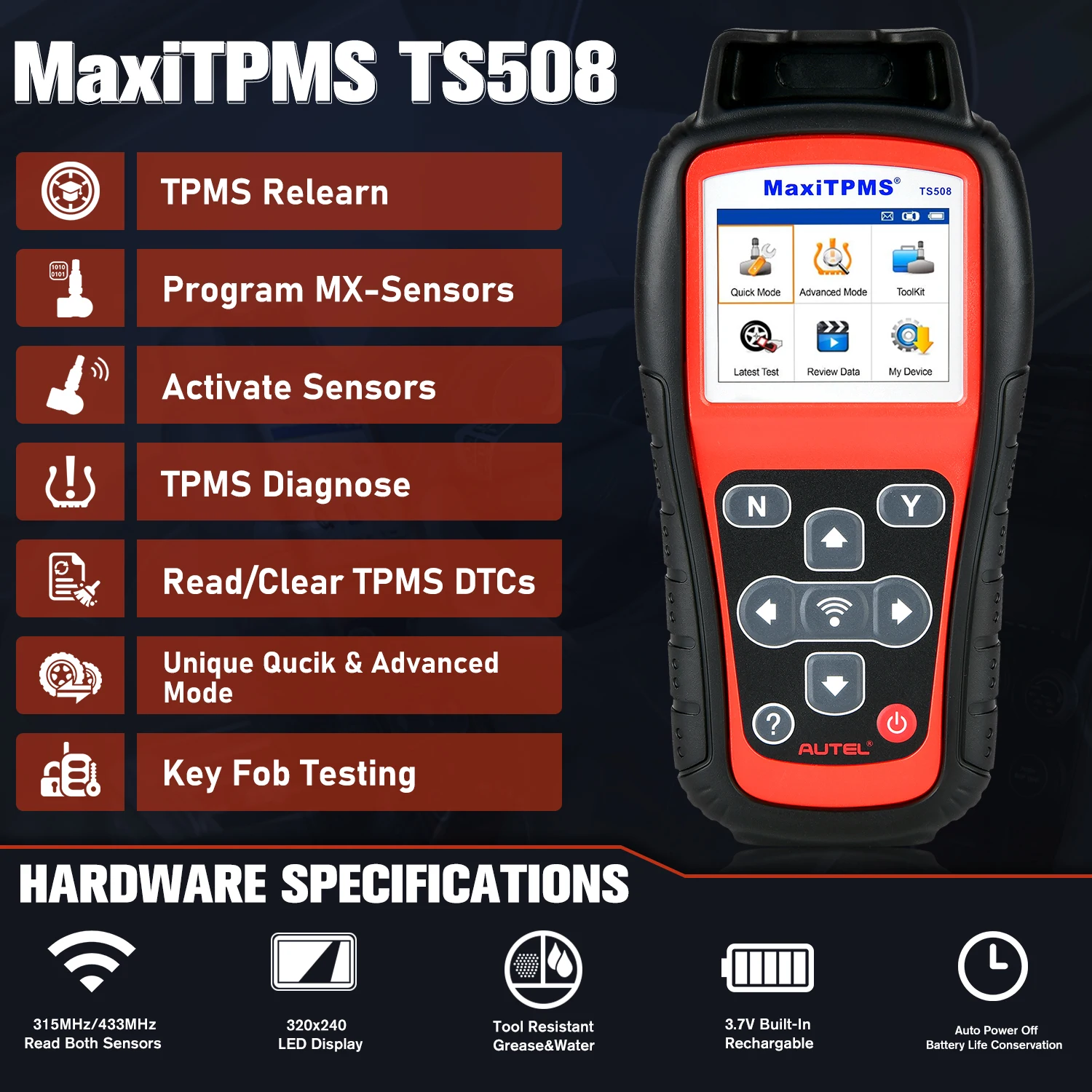 - Autel TPMS TS508 Scanner With 8 Pieces Sensor Kit MXSensor 433MHZ 315HHZ Tire Professional TPMS Tool Sensor Program Service