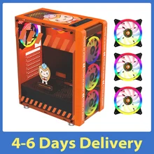Şeffaf bilgisayar kasası ATX destekler RGB işık etkisi oyun PC ana bilgisayar temperli cam mikro ATX kulesi 3 12*12cm RGB hayranları