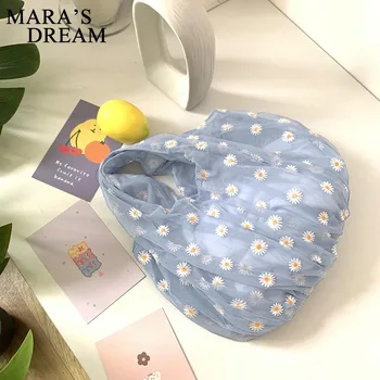 

2020 Spring Women Small Transparent Tote Mesh Cloth Bag Daisy Embroidery Handbag High Quality Eco Fruit Bag Purse For Girls