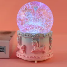 

Rotate Music Box Crystal Ball Snow Globe Snowflakes Music Box Home Decoration LED Light Crystal Ball Music Box dropship