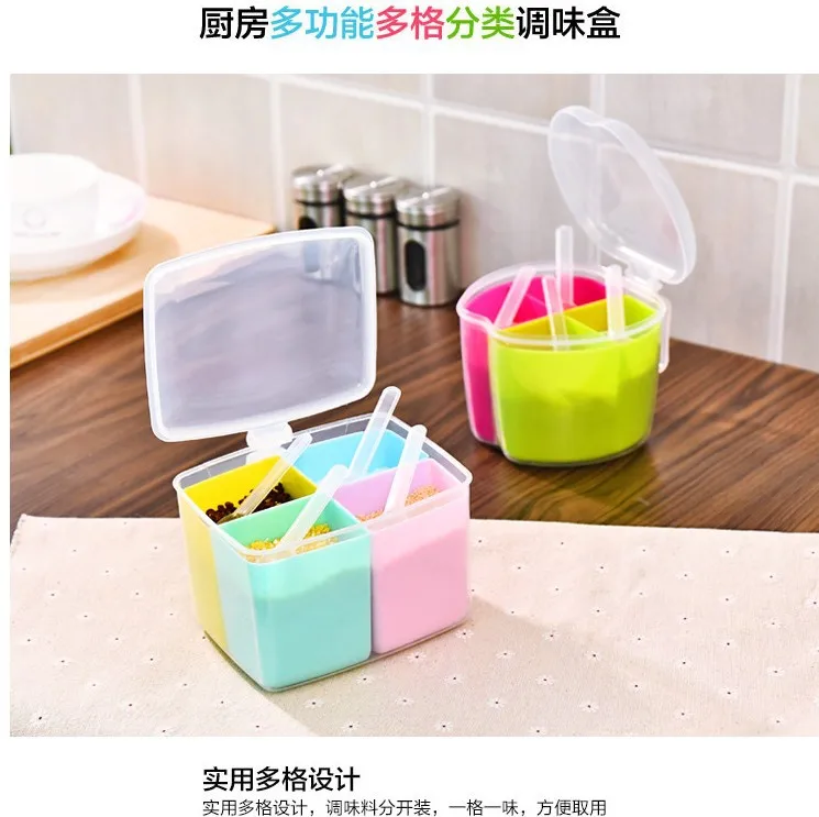 Kitchen Seasoning Box Condiment Bottles Multi Purpose Partition-Three-Color Creative Seasoning Box Plastic Salt Shaker Seasoning