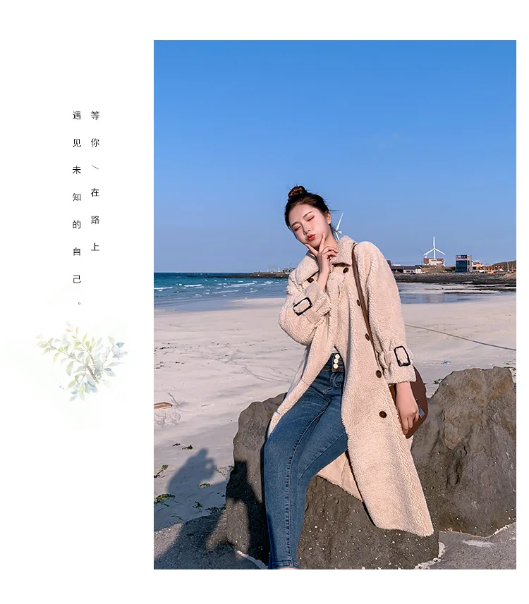 Фотография Южная Корея Ulzzang осень и зима шикарное замшевое пальто из овечьей шерсти женское меховое пальто средней длины