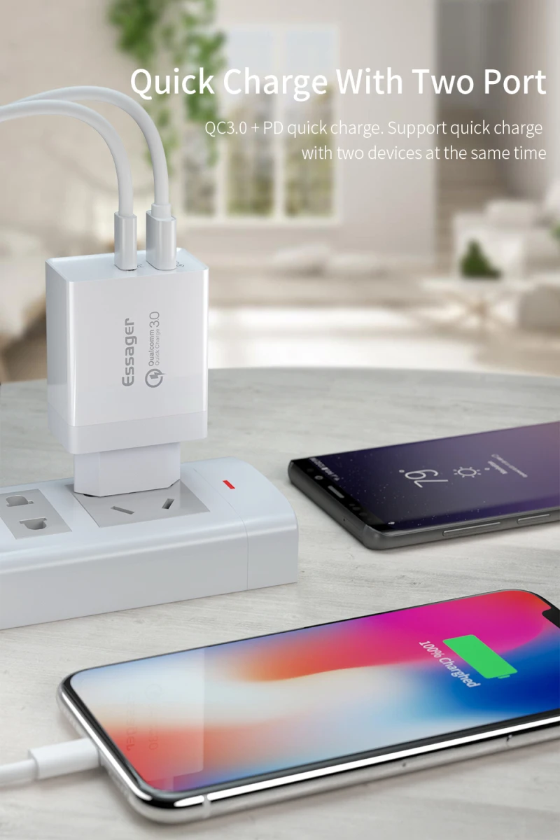 Essager 36 Вт Быстрая зарядка 3,0 USB зарядное устройство QC3.0+ PD разъем Turbo Быстрая зарядка
