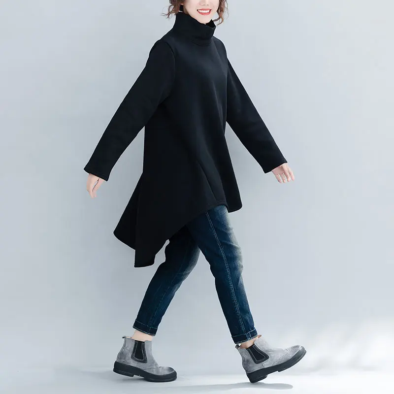 XITAO свободный свитер с высоким воротником в Корейском стиле плюс бархат Свободный Плюс Размер Топ женский Простой Топ WQR1439
