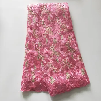 

Pink French Mesh Tull Lace Fabric For Bride Wedding Dress 2019 New Design Embroidered Switzerland Lace Fabric African Lace