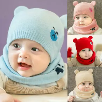 

Baby Accessories Toddler Girls Girl Baby Hat Winter Knit Beanie Cap Hat+Scarf 2pcs Hot Sale Set 0-24Months