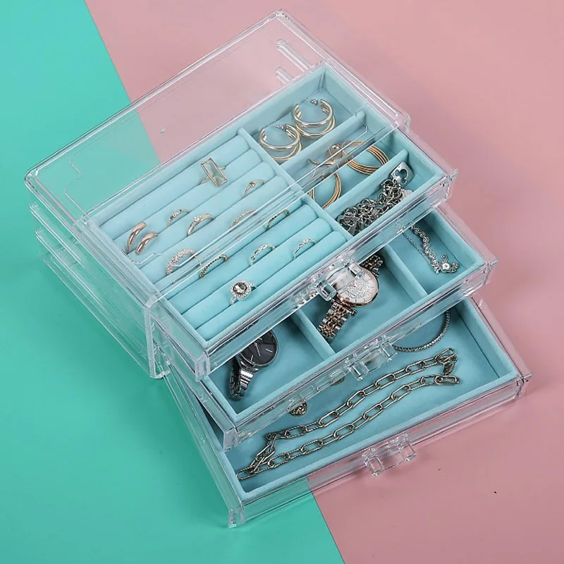 Acrylic Three-Layer Jewelry Organizer Earrings Ring Necklace Jewelry Storage Boxes Large Space Jewelry Cases Stand Display Gifts