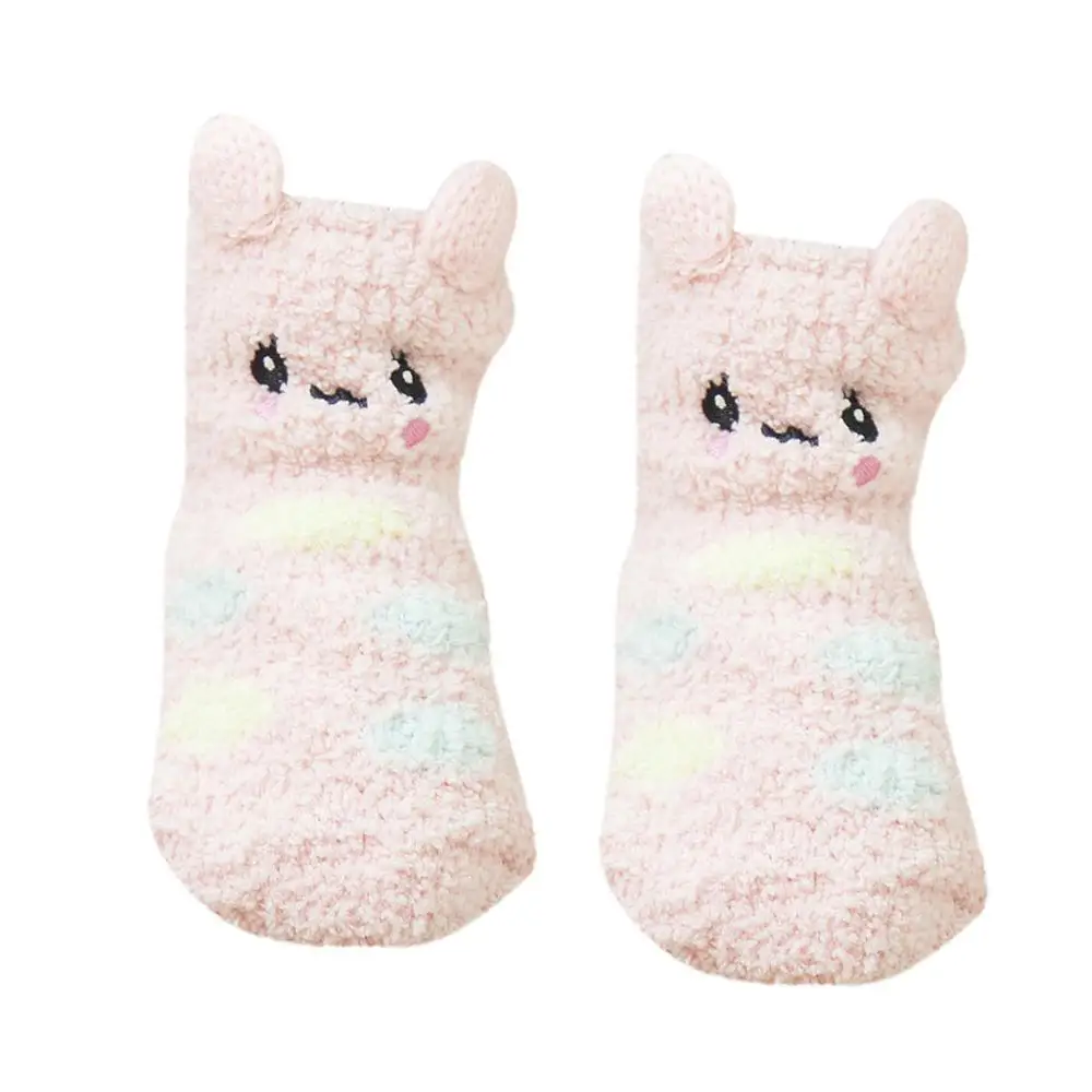 Детские Нескользящие флисовые вязаные теплые носки с объемным рисунком животных для маленьких мальчиков и девочек skarpety antypo lizgowe# 3F - Цвет: Розовый
