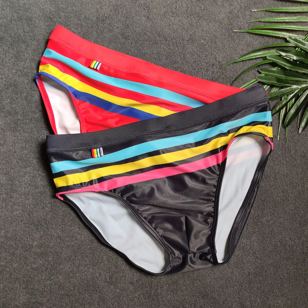 UXH Padded Men swimsuit Color Stripes Swimming Briefs Mens