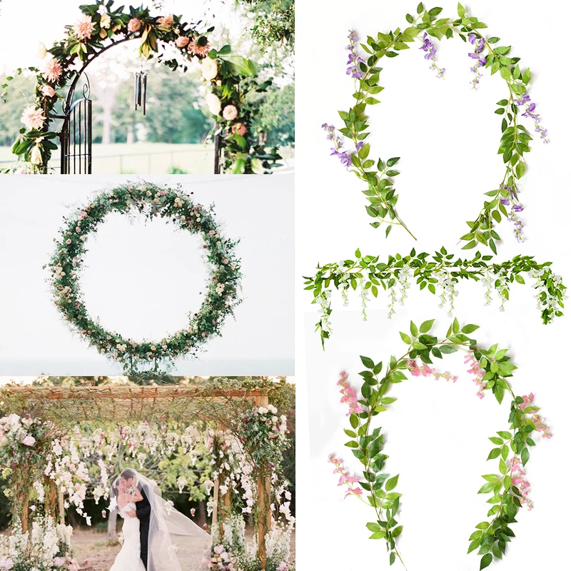 Artificial Flowers Vine Garland Wisteria Silk Artificial Rattan Hanging Flowers Romantic Wedding Arch Decoration Fake Ivy Plants