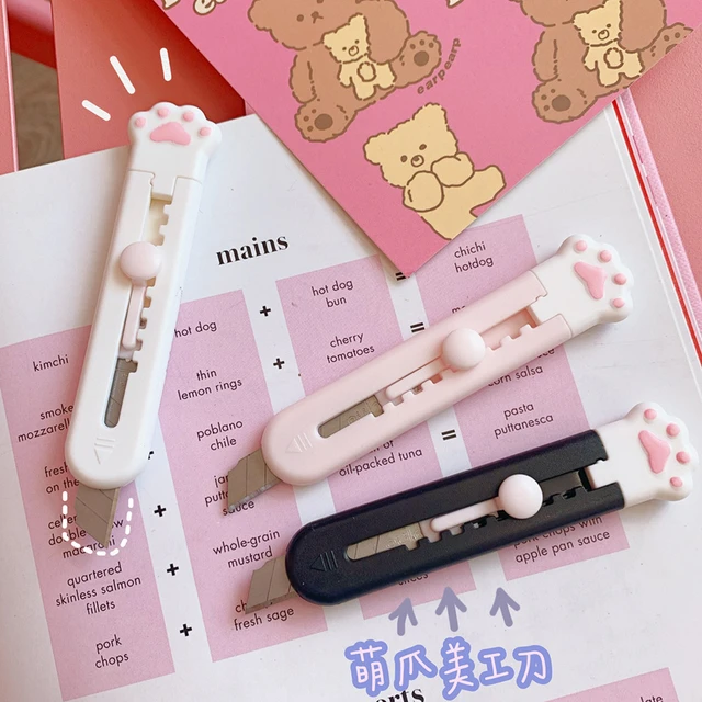 Kawaii Mini Pocket Cat Paw Art Utility Knife Express Box Knife Paper Cutter  Craft Wrapping Refillable Blade Stationery