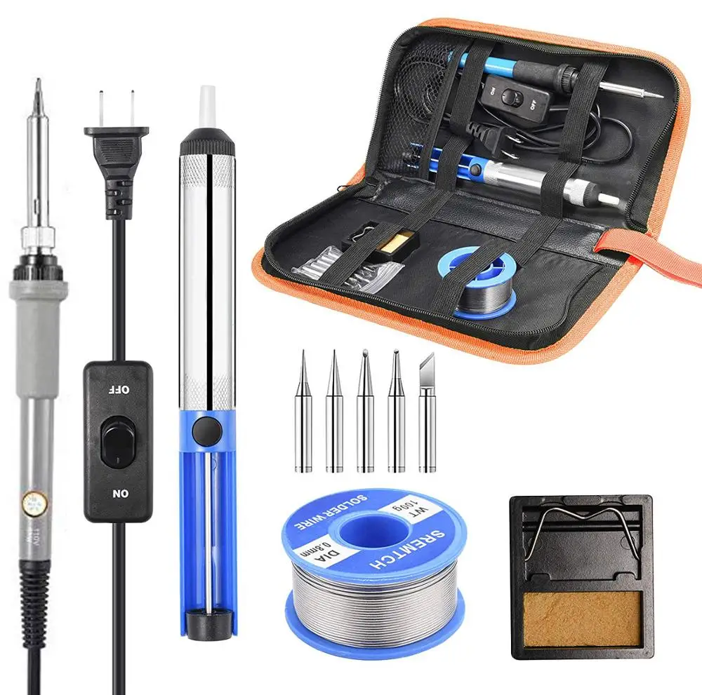 Soldering iron kit adjustable temperature 220V 60W solder welding tools Ceramic heater soldering tips Desoldering Pump | Инструменты
